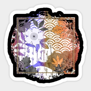 Japanese Design Floral Cherry Blossom Retro Art Earth Colours Streetwear Urban 551 Sticker